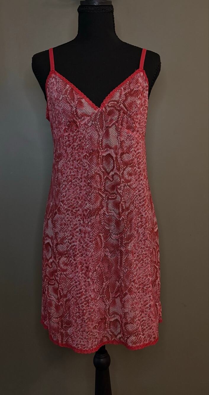 Vintage Y2K Calvin Klein CK Red Pink Snakeskin Mesh Slip Dress